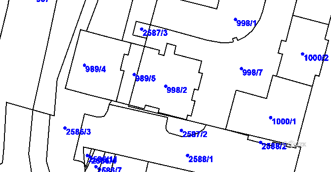 Parcela st. 998/2 v KÚ Doubravka, Katastrální mapa