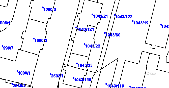 Parcela st. 1043/22 v KÚ Doubravka, Katastrální mapa