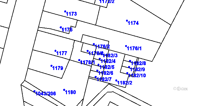 Parcela st. 1182/3 v KÚ Doubravka, Katastrální mapa