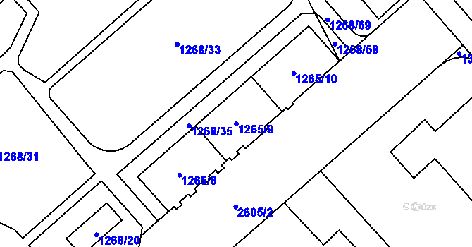 Parcela st. 1265/9 v KÚ Doubravka, Katastrální mapa