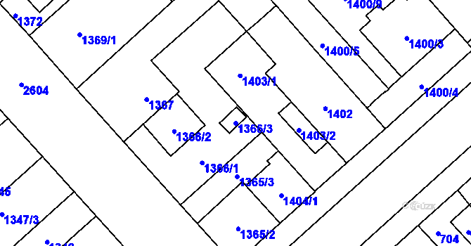 Parcela st. 1366/3 v KÚ Doubravka, Katastrální mapa