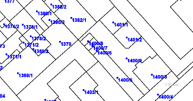 Parcela st. 1400/6 v KÚ Doubravka, Katastrální mapa