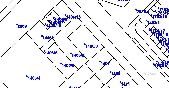 Parcela st. 1406/3 v KÚ Doubravka, Katastrální mapa