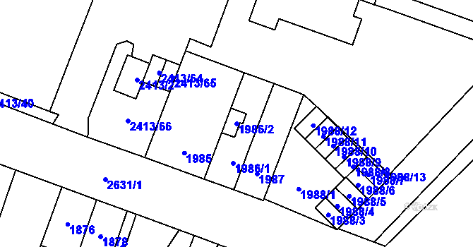 Parcela st. 1986/2 v KÚ Doubravka, Katastrální mapa