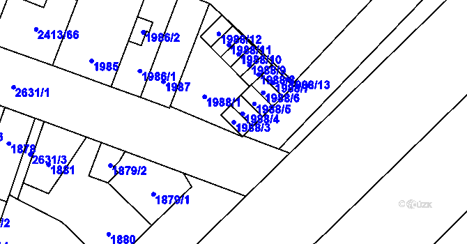 Parcela st. 1988/3 v KÚ Doubravka, Katastrální mapa