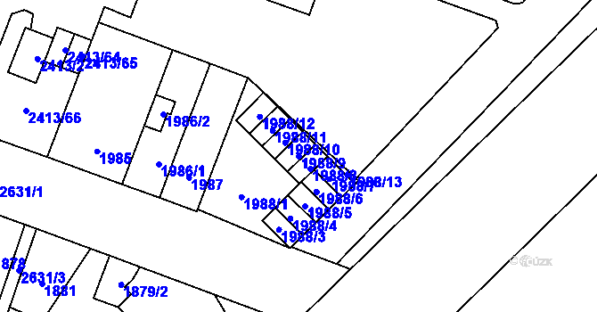 Parcela st. 1988/9 v KÚ Doubravka, Katastrální mapa