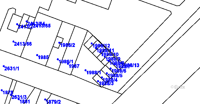 Parcela st. 1988/10 v KÚ Doubravka, Katastrální mapa