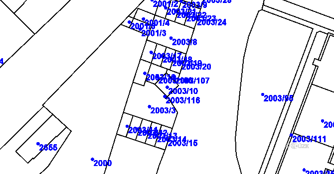 Parcela st. 2003/10 v KÚ Doubravka, Katastrální mapa