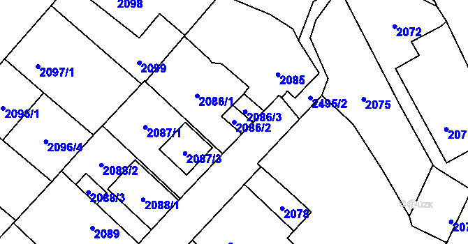 Parcela st. 2086/2 v KÚ Doubravka, Katastrální mapa
