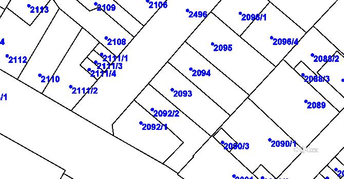 Parcela st. 2093 v KÚ Doubravka, Katastrální mapa