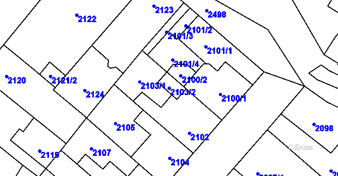 Parcela st. 2103/2 v KÚ Doubravka, Katastrální mapa