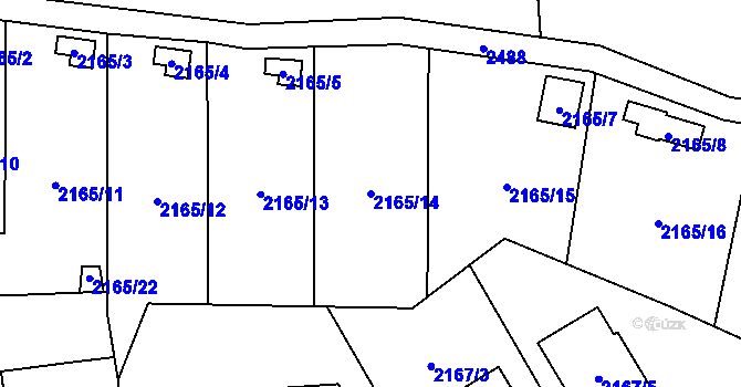 Parcela st. 2165/14 v KÚ Doubravka, Katastrální mapa