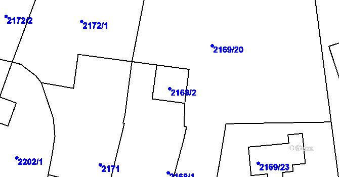 Parcela st. 2168/2 v KÚ Doubravka, Katastrální mapa