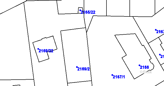 Parcela st. 2169/5 v KÚ Doubravka, Katastrální mapa