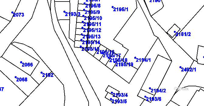 Parcela st. 2195/17 v KÚ Doubravka, Katastrální mapa