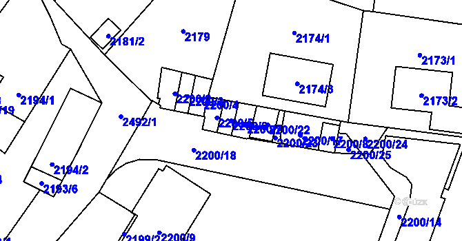 Parcela st. 2200/6 v KÚ Doubravka, Katastrální mapa