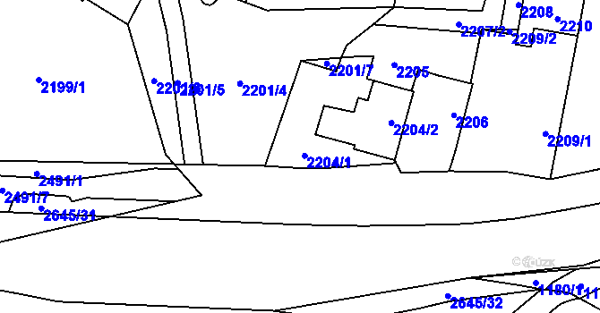 Parcela st. 2204/1 v KÚ Doubravka, Katastrální mapa