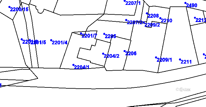 Parcela st. 2204/2 v KÚ Doubravka, Katastrální mapa