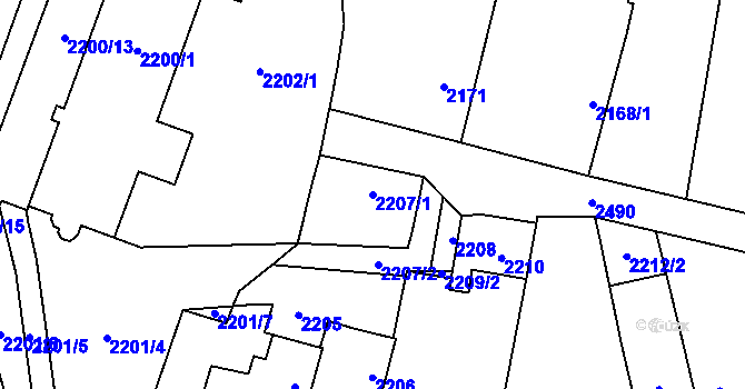 Parcela st. 2207/1 v KÚ Doubravka, Katastrální mapa
