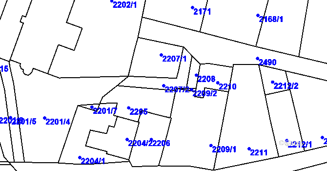 Parcela st. 2207/2 v KÚ Doubravka, Katastrální mapa