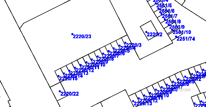 Parcela st. 2220/7 v KÚ Doubravka, Katastrální mapa