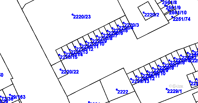 Parcela st. 2220/16 v KÚ Doubravka, Katastrální mapa