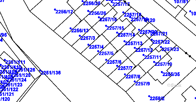 Parcela st. 2257/5 v KÚ Doubravka, Katastrální mapa