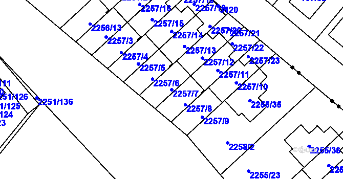Parcela st. 2257/7 v KÚ Doubravka, Katastrální mapa