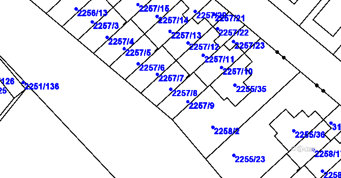 Parcela st. 2257/8 v KÚ Doubravka, Katastrální mapa
