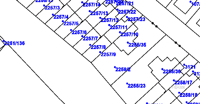 Parcela st. 2257/9 v KÚ Doubravka, Katastrální mapa