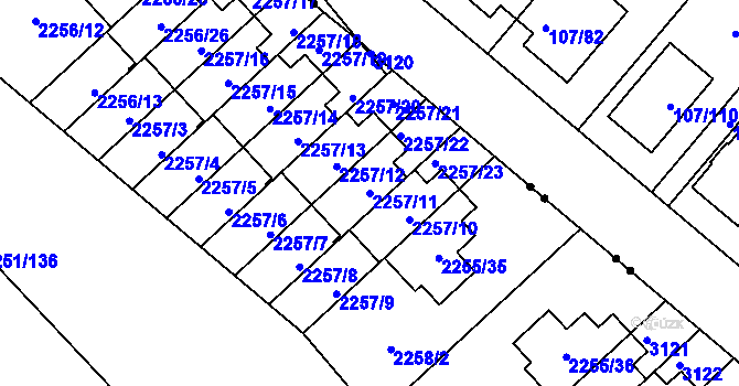 Parcela st. 2257/11 v KÚ Doubravka, Katastrální mapa