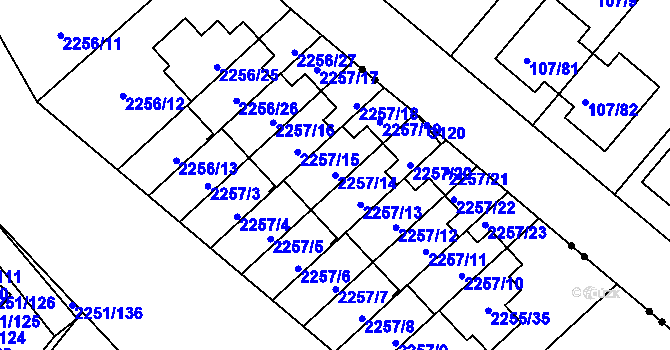 Parcela st. 2257/14 v KÚ Doubravka, Katastrální mapa