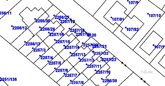 Parcela st. 2257/20 v KÚ Doubravka, Katastrální mapa