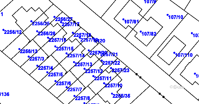 Parcela st. 2257/21 v KÚ Doubravka, Katastrální mapa