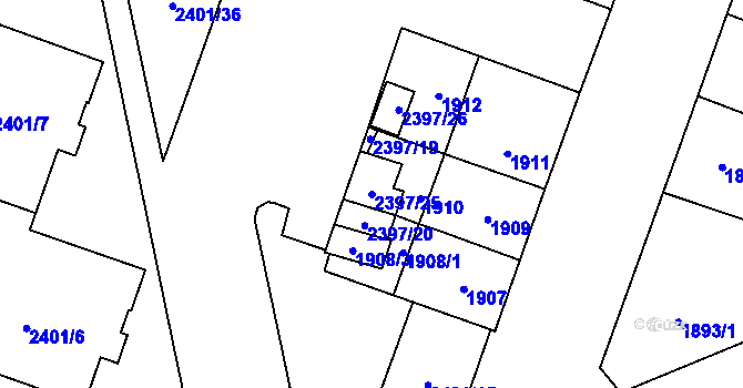 Parcela st. 2397/25 v KÚ Doubravka, Katastrální mapa