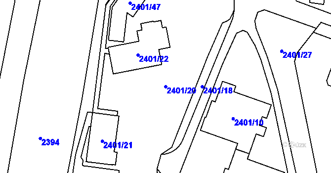 Parcela st. 2401/20 v KÚ Doubravka, Katastrální mapa