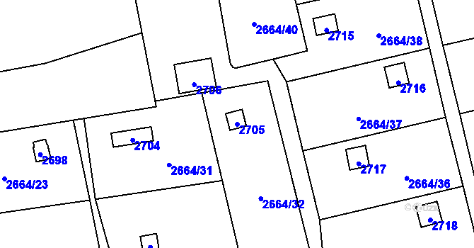Parcela st. 2705 v KÚ Doubravka, Katastrální mapa