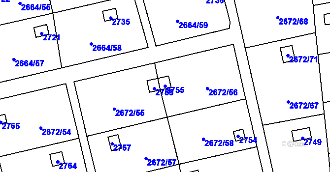 Parcela st. 2755 v KÚ Doubravka, Katastrální mapa
