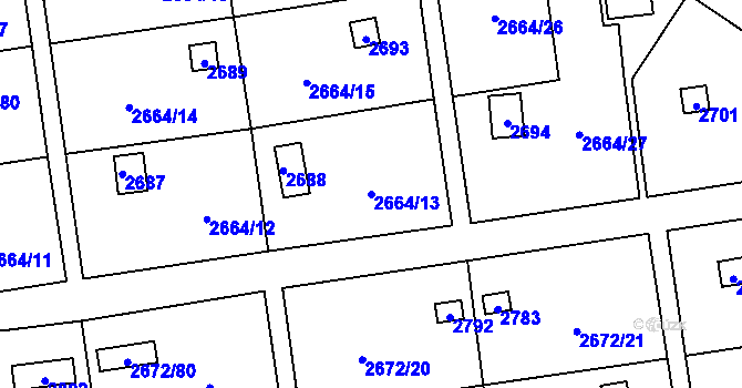 Parcela st. 2664/13 v KÚ Doubravka, Katastrální mapa