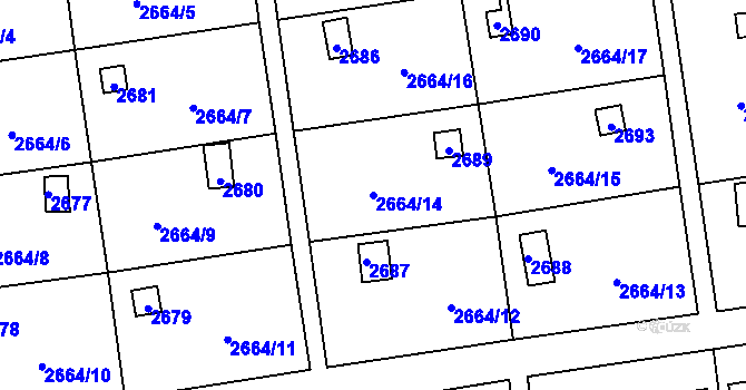 Parcela st. 2664/14 v KÚ Doubravka, Katastrální mapa