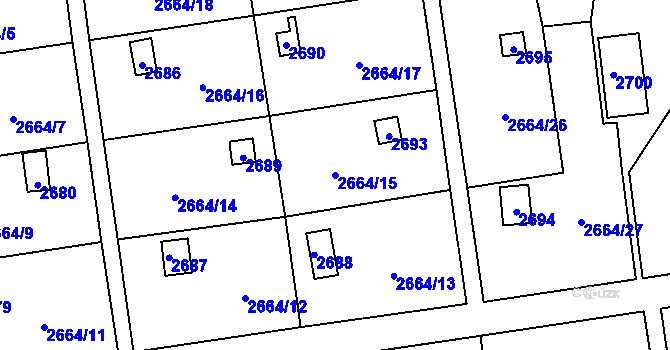 Parcela st. 2664/15 v KÚ Doubravka, Katastrální mapa