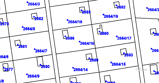 Parcela st. 2664/16 v KÚ Doubravka, Katastrální mapa