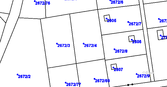 Parcela st. 2672/4 v KÚ Doubravka, Katastrální mapa