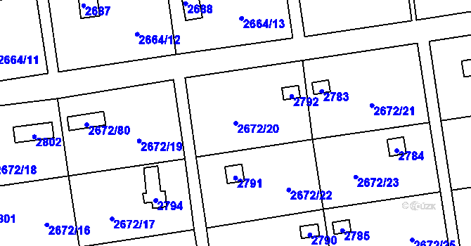 Parcela st. 2672/20 v KÚ Doubravka, Katastrální mapa