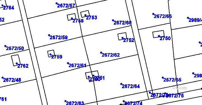 Parcela st. 2672/62 v KÚ Doubravka, Katastrální mapa