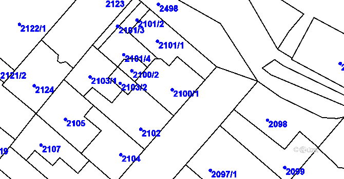 Parcela st. 2100/1 v KÚ Doubravka, Katastrální mapa