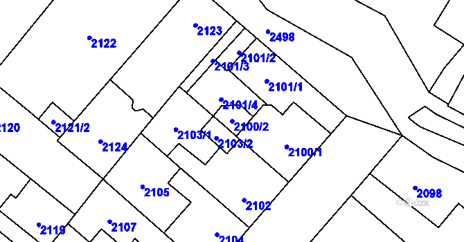 Parcela st. 2100/2 v KÚ Doubravka, Katastrální mapa