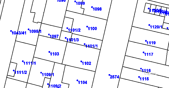 Parcela st. 1101/1 v KÚ Doubravka, Katastrální mapa