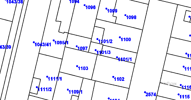 Parcela st. 1101/3 v KÚ Doubravka, Katastrální mapa