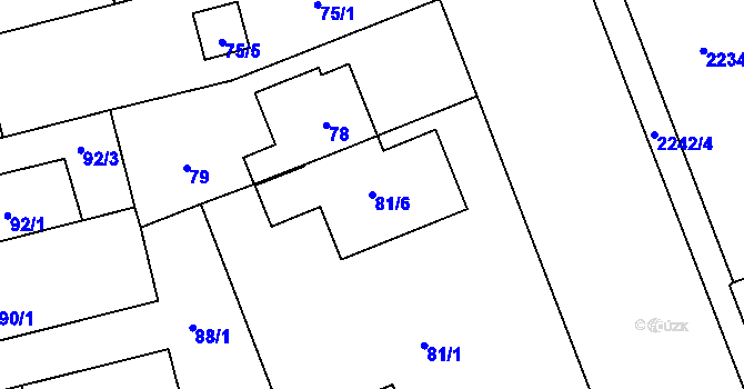 Parcela st. 81/6 v KÚ Doubravka, Katastrální mapa